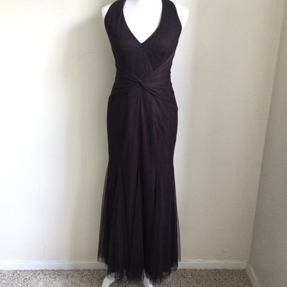 Vera Wang Dresses & Skirts - VERA Wang Tulle Dress Brown Chiffon Gown V-Neck Size 4/38 Full Length